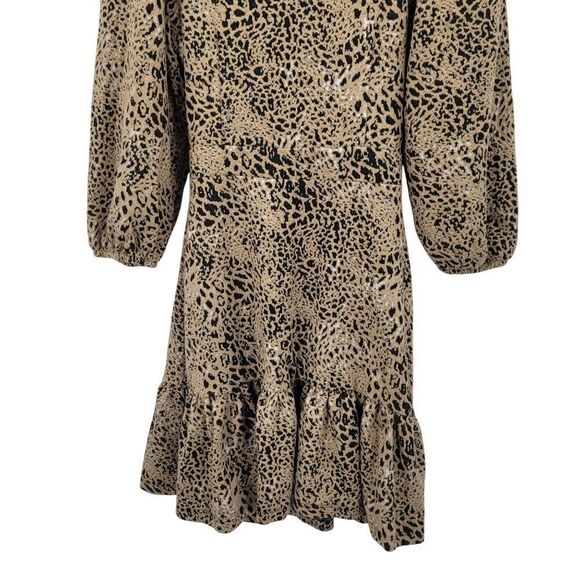 Anthropologie Leopard Cutout Back Mini Dress Sz 6 Puff Sleeves Ruffle Hem Knit - Picture 7 of 12